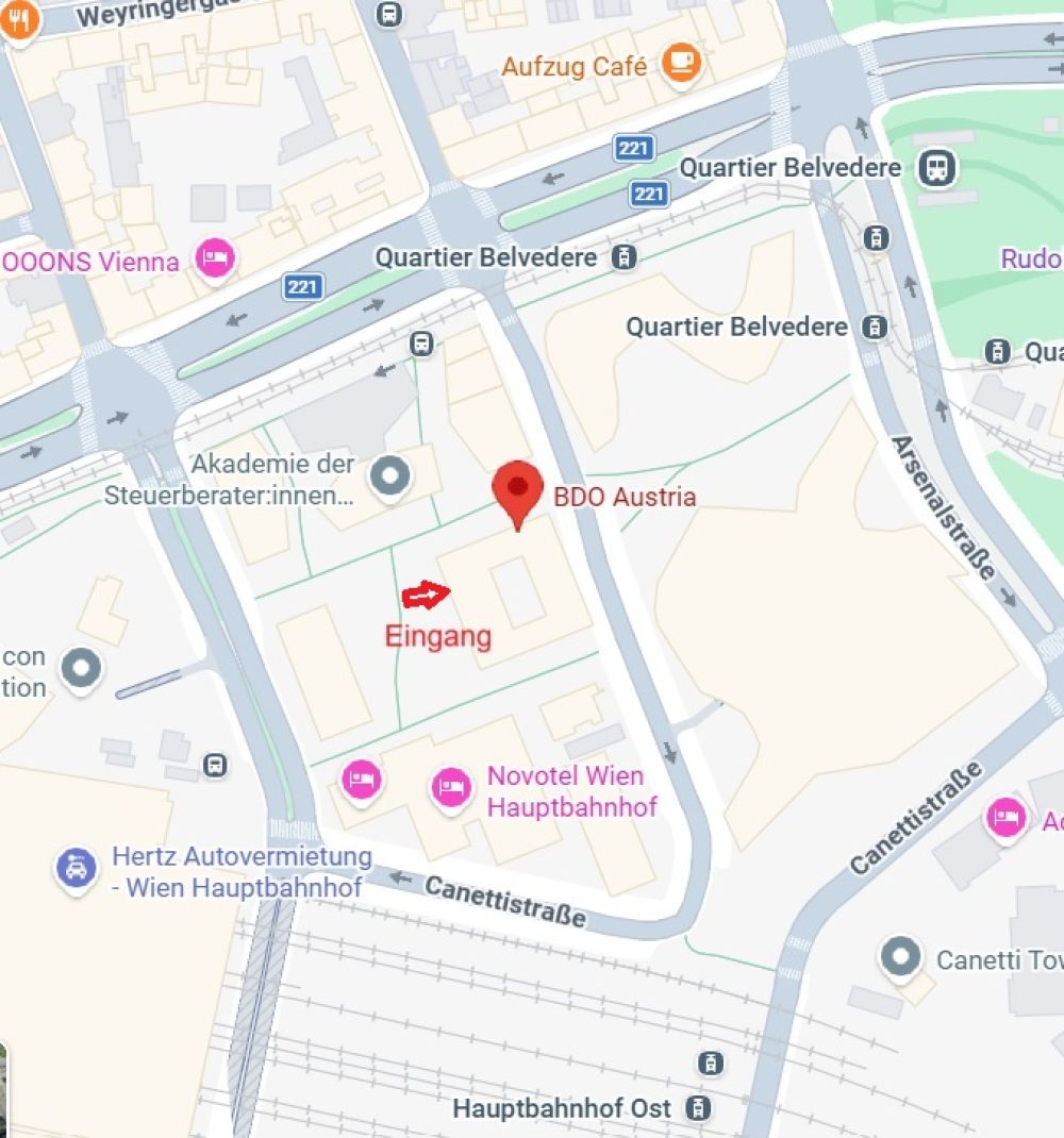Die Konferenzlocation: BDO Austria, Eingang Karl Popper-Straße 4 Die Konferenzlocation: BDO Austria, Eingang Karl Popper-Straße 4